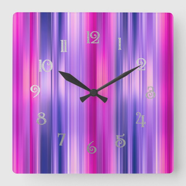 Pink and Purple Stripes Square Wall Clock (Front)