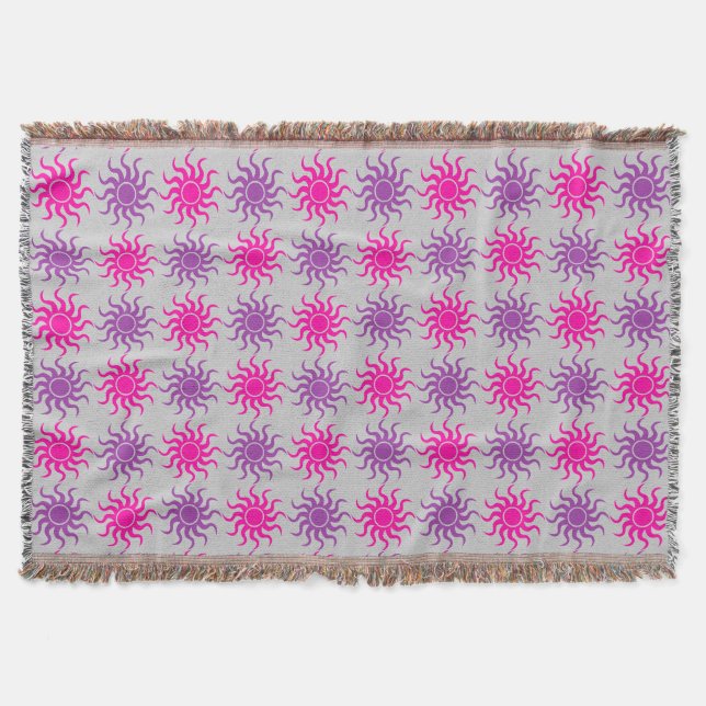 Pink and purple sun pattern throw blanket (Front)