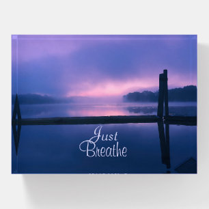 Pink and Purple Sunrise On Water JUST BREATHE Paperweight