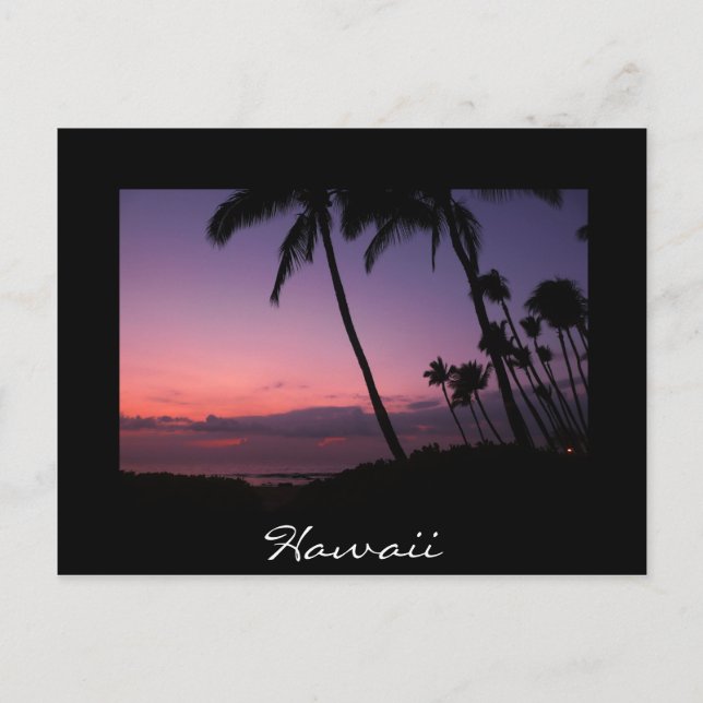 Pink and purple sunset black Hawaii postcard (Front)