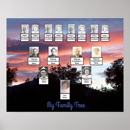 PInk and Purple Sunset Family Tree Photo Poster