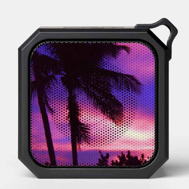Pink and Purple Sunset Palm Tree Bluetooth Speaker (Front)