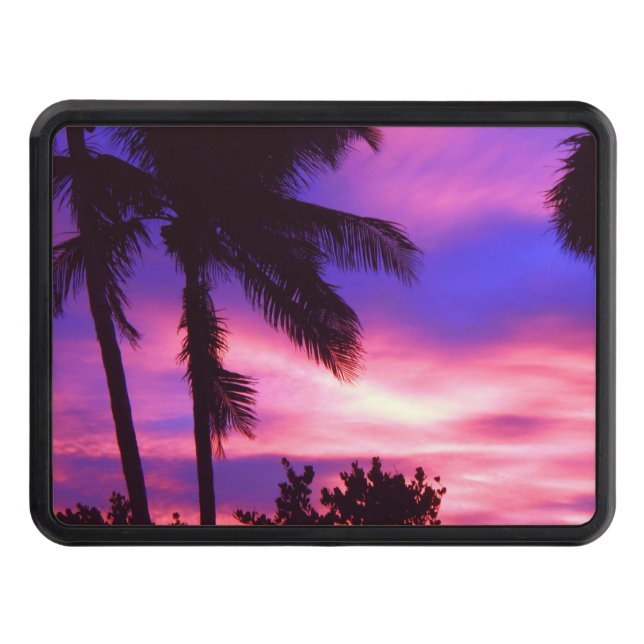 Pink and Purple Sunset Palm Trees Hitch Cover (Front)