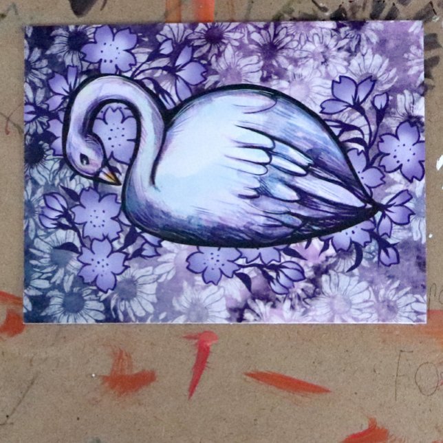 Pink and Purple Swan art Lake Swans Artwork Postcard (Creator Uploaded)