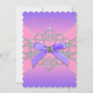 Pink and Purple Sweet 16 Birthday Party Invitation