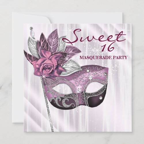 Pink and Purple Sweet 16 Masquerade Party Custom Invitations
