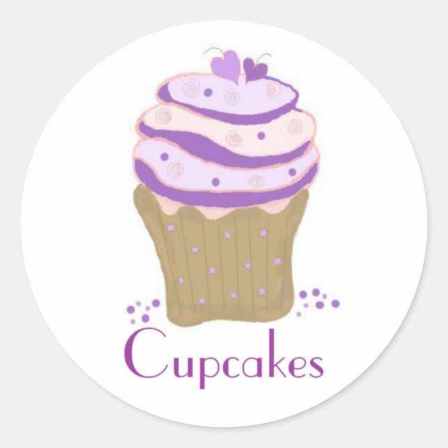 Pink and Purple Swirl Cupcakes Classic Round Sticker (Front)