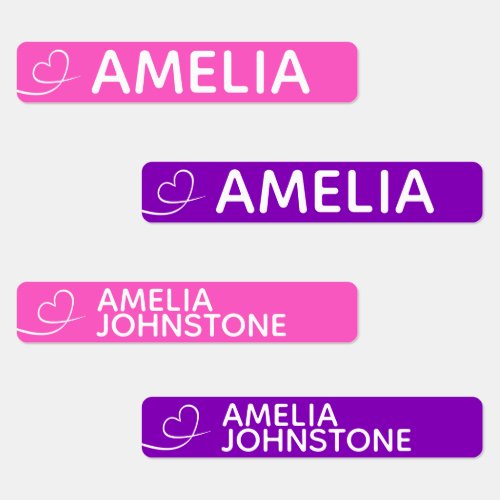 Pink and purple swish heart custom name  labels