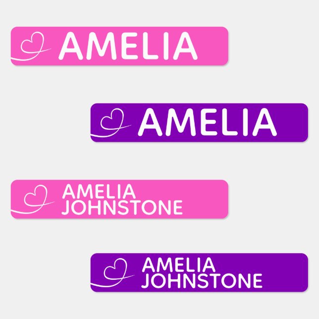 Pink and purple swish heart custom name  labels (Group)