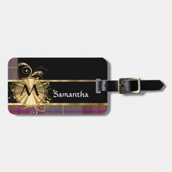 Pink And Purple Tartan And Monogram Luggage Tag by monogramgiftz at Zazzle