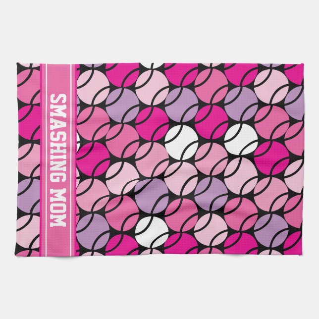 🎾 Pink and purple tennis balls, with initial  Kitchen Towel (Horizontal)