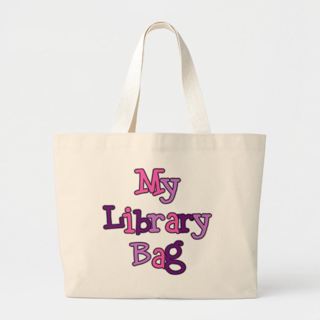 Pink and Purple Text Library Bag Tote Bag (Front)
