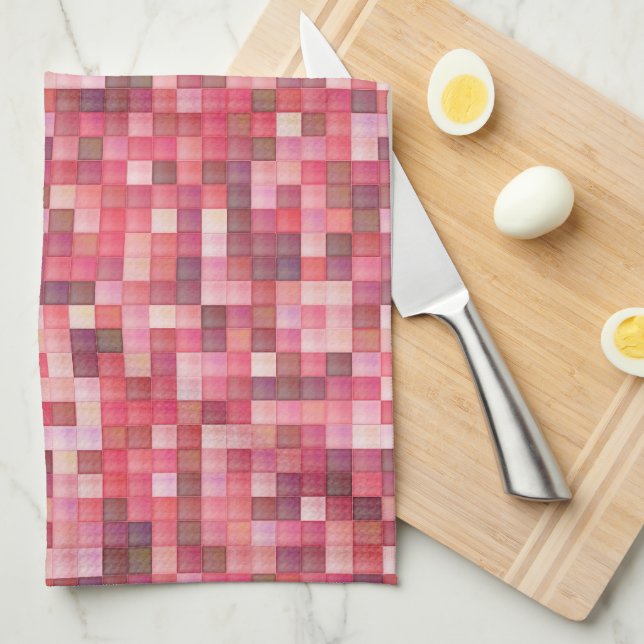Pink and Purple Tile Mosaic Kitchen Towel (Quarter Fold)