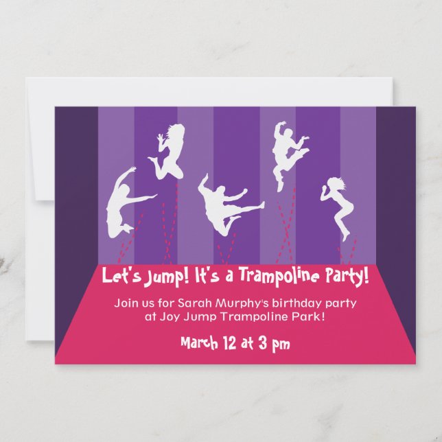 Pink and Purple Trampoline Party Inviation Invitation (Front)