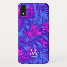 Pink and Purple Tropical Leaf Monogram  iPhone XR Case