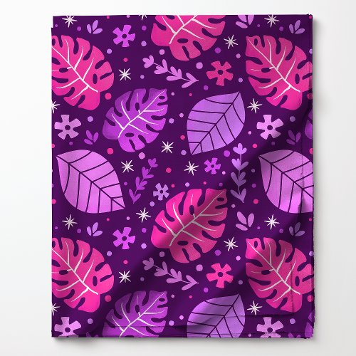 Pink And Purple Tropical Monstera Leaf Pattern Fabric