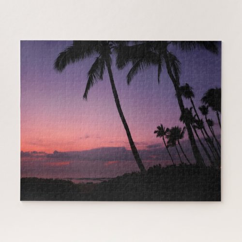 Pink and purple tropical palm sunset jigsaw puzzle