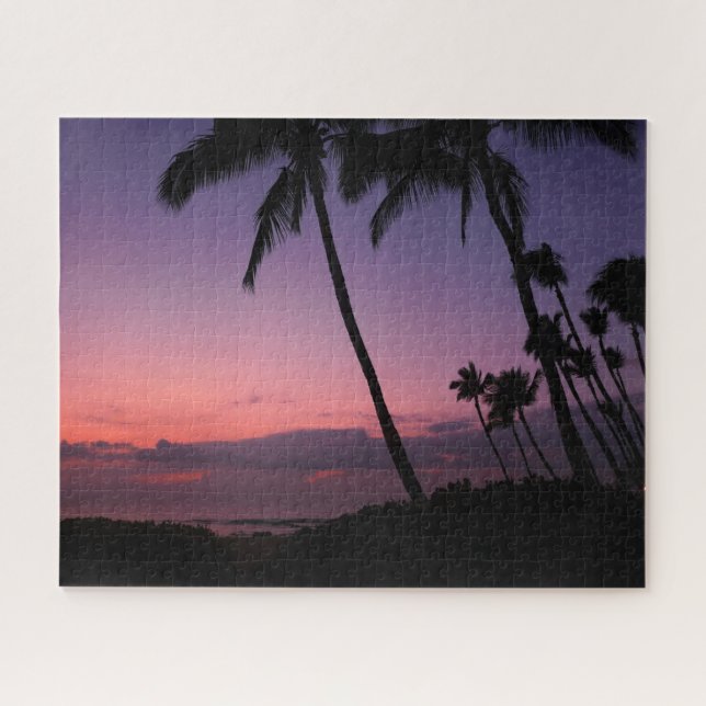 Pink and purple tropical palm sunset jigsaw puzzle (Horizontal)