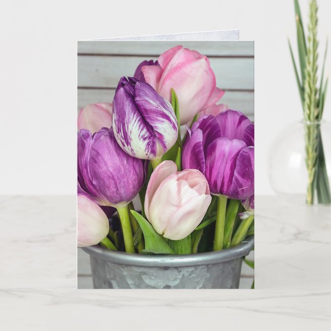 pink and purple tulip bunch card (Front)