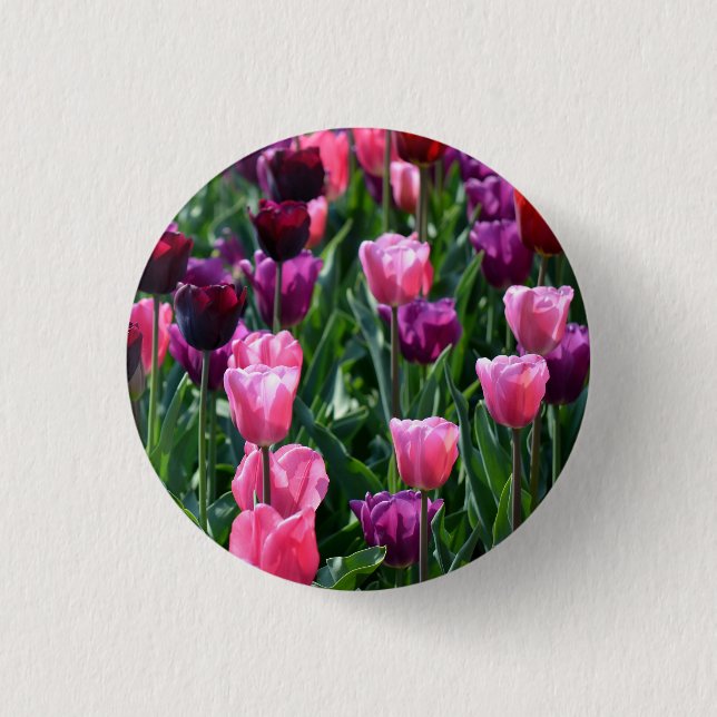 Pink and Purple Tulips Button / Badge (Front)
