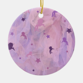 pink and purple unicorn and star design- girls squ ceramic ornament