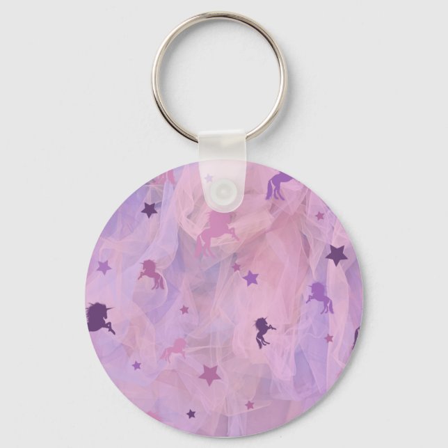 pink and purple unicorn and star design- girls squ keychain (Front)