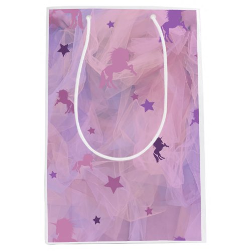pink and purple unicorn and star design_ girls squ medium gift bag