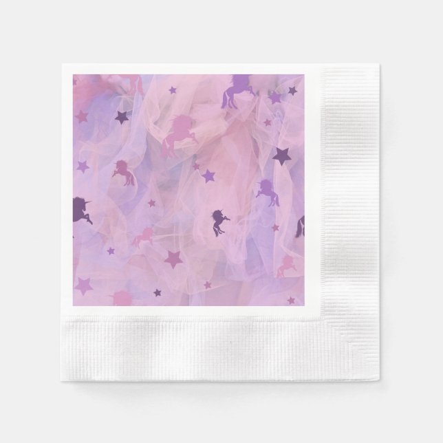 pink and purple unicorn and star design napkins (Front)
