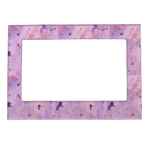 pink and purple unicorn and stars pattern magnetic frame