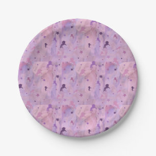 pink and purple unicorn and stars pattern paper plates