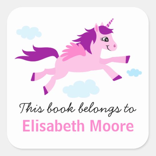 Pink and purple unicorn personalized bookplate