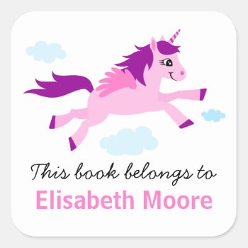 Pink And Purple Unicorn Personalized Bookplate by BrightAndBreezy at Zazzle