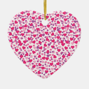 Pink and Purple Valentine Hearts Ceramic Ornament