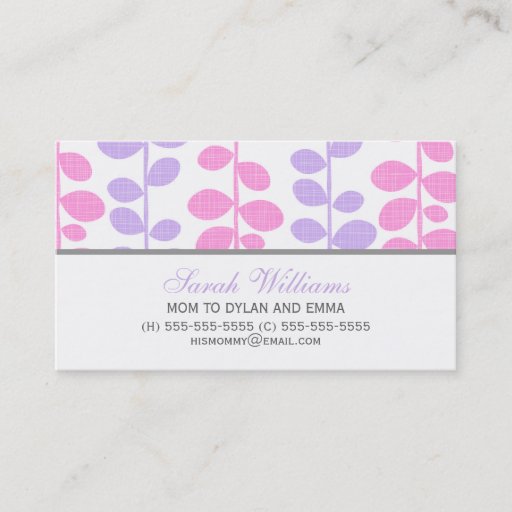 Customizable Pink and Purple Vines Calling Cards Business Card Template
