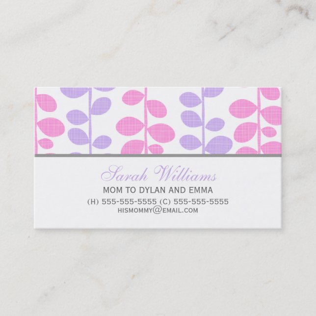 Pink and Purple Vines Calling Card (Front)