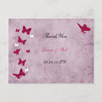 pink and purple vintage butterfly Thank You Postcard