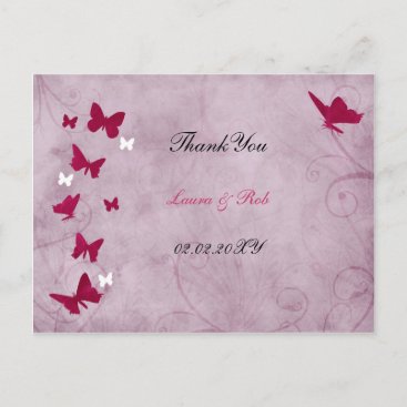 pink and purple vintage butterfly Thank You Postcard