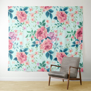 Pink and purple vintage flowers pattern tapestry