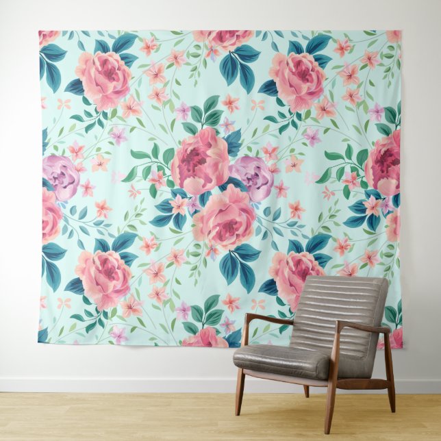 Pink and purple vintage flowers pattern tapestry (In Situ (Horizontal))