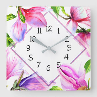Pink and Purple Violet Floral Wall Clock