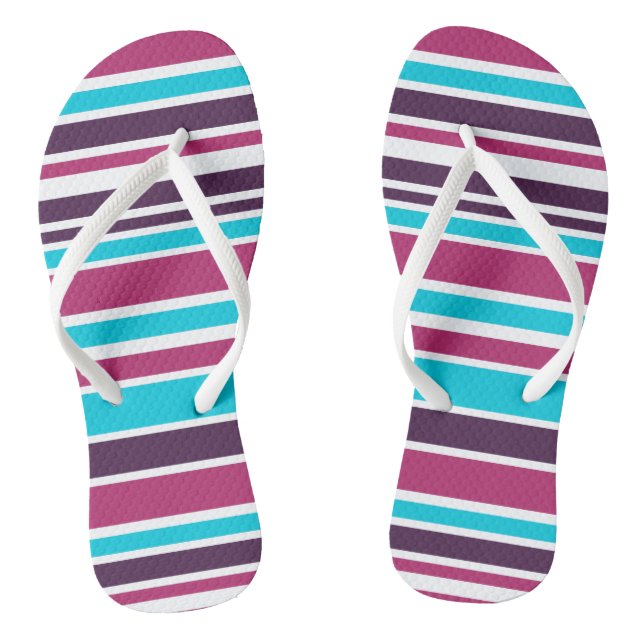 Pink And Purple violet Striped Flip Flops (Footbed)