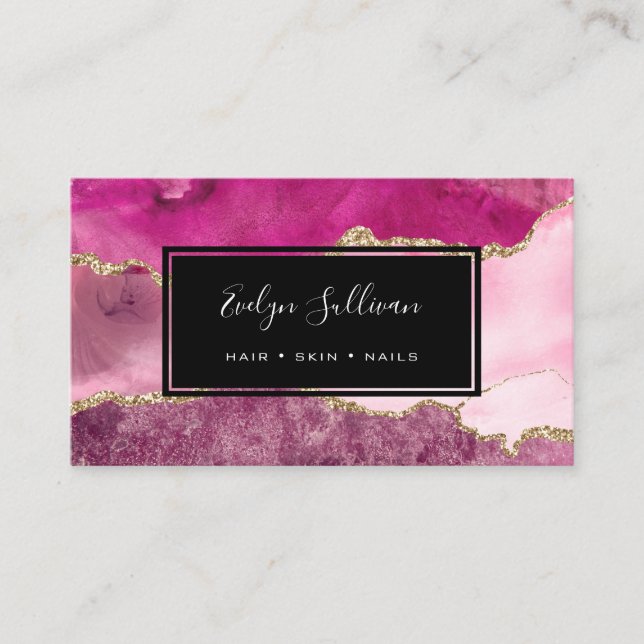 pink and purple watercolor agate business card (Front)