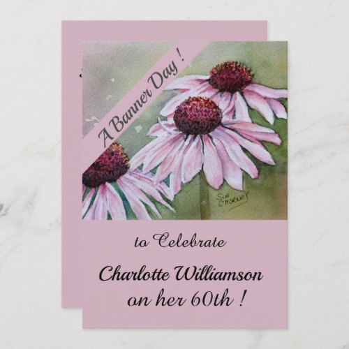 Pink and Purple Watercolor Birthday Floral Invitation