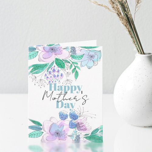 Pink and Purple Watercolor Blossoms Mothers Day Card