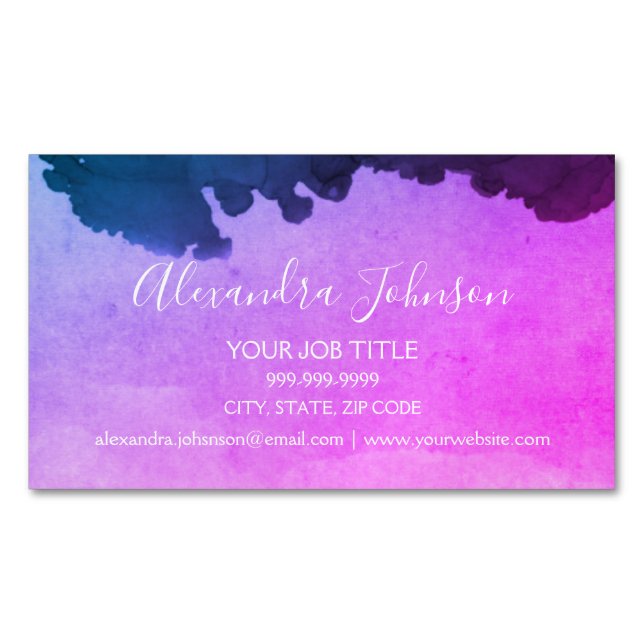 Pink and Purple Watercolor Elegant Business Card Magnet (Front)