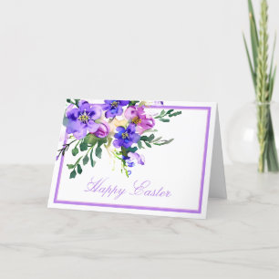 Pink and purple watercolor floral custom Easter Holiday Card