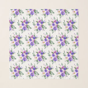 Pink and purple watercolor floral pattern scarf