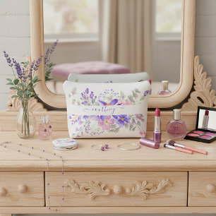 Pink and purple watercolor floral personalized accent pillow