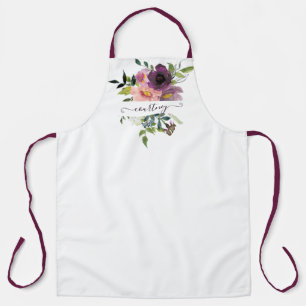 Pink and purple watercolor floral personalized apron