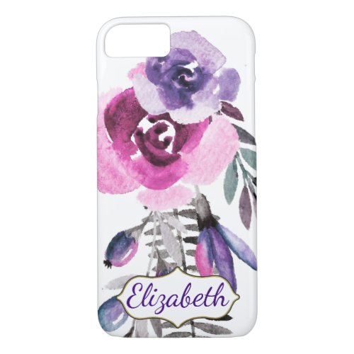 Pink and Purple Watercolor Floral Personalized iPhone 87 Case